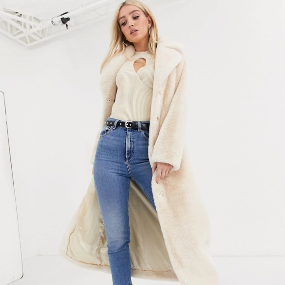 ASOS DESIGN plush faux fur longline maxi with belt in cream - Picture 13 of 13